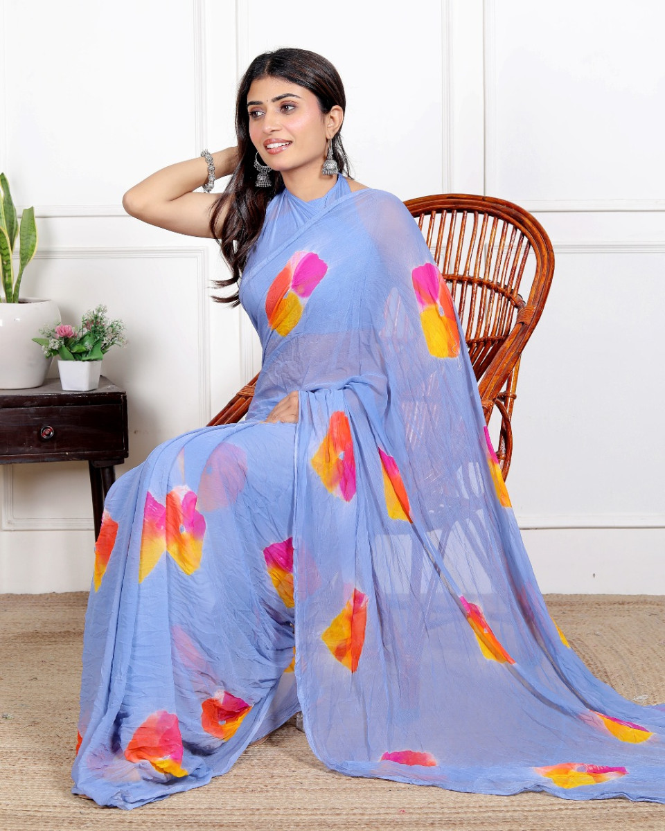 Pure Chiffon Printed saree bandhini  Printed Sarees For Women