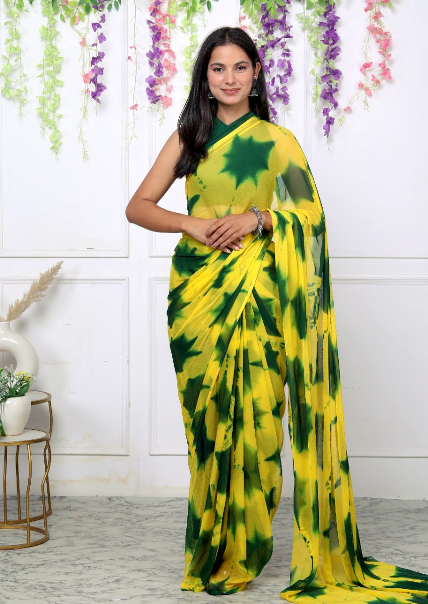 Pure Chiffon Trendy Checked Shibori Tie and Dye  Chiffon Sarees For Women