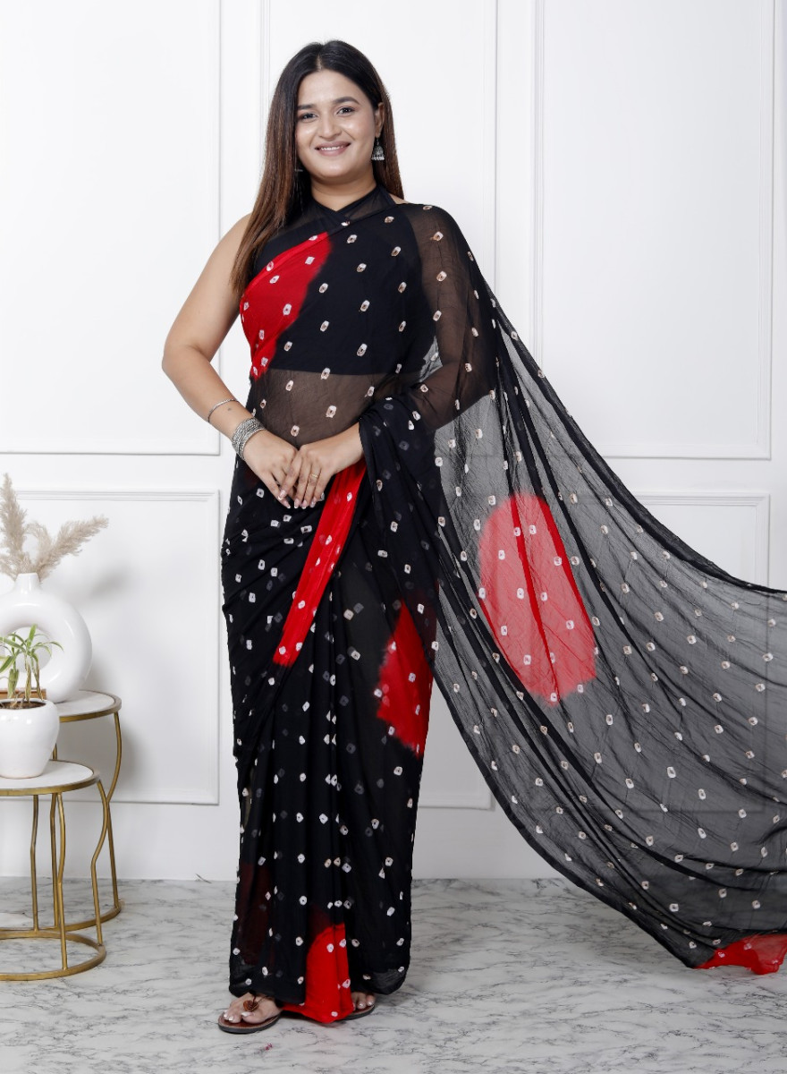 Pure Chiffon Printed Bandhani Printed Sarees For Women