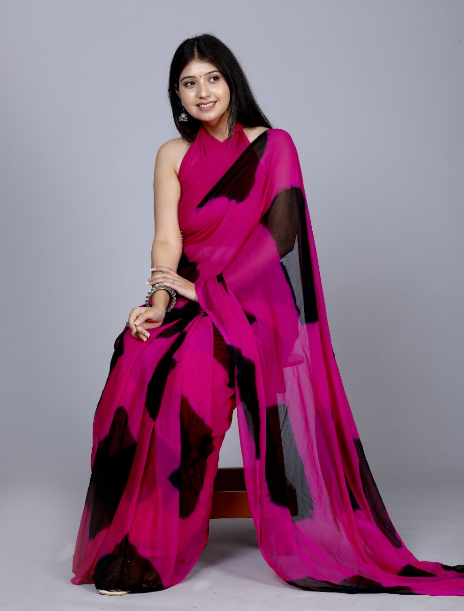 Pure Chiffon Check Leheriya Saree for Women – Trendy Jaipuri Printed Saree for Wedding, Party & Festive Wear | Summer Bollywood Style Designer Saree | 