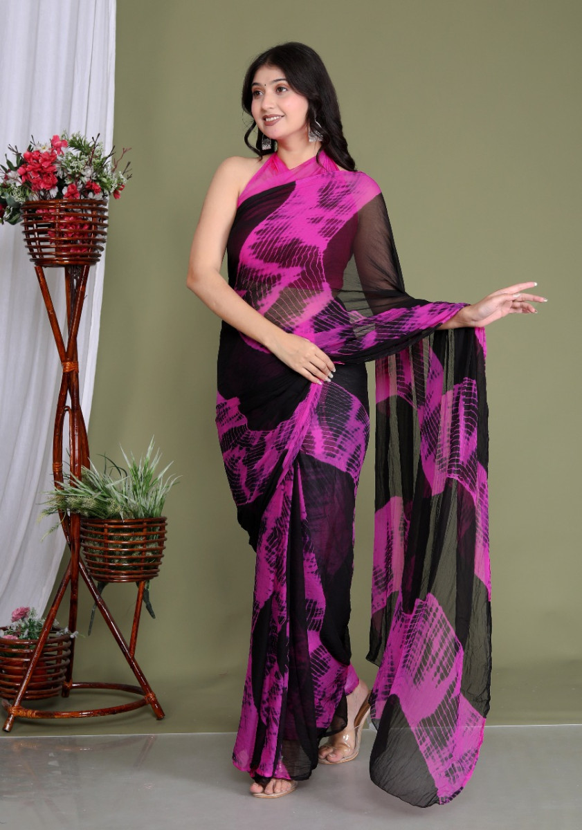 Pure Chiffon Trendy Shibrori Leheriya Chiffon Sarees For Women