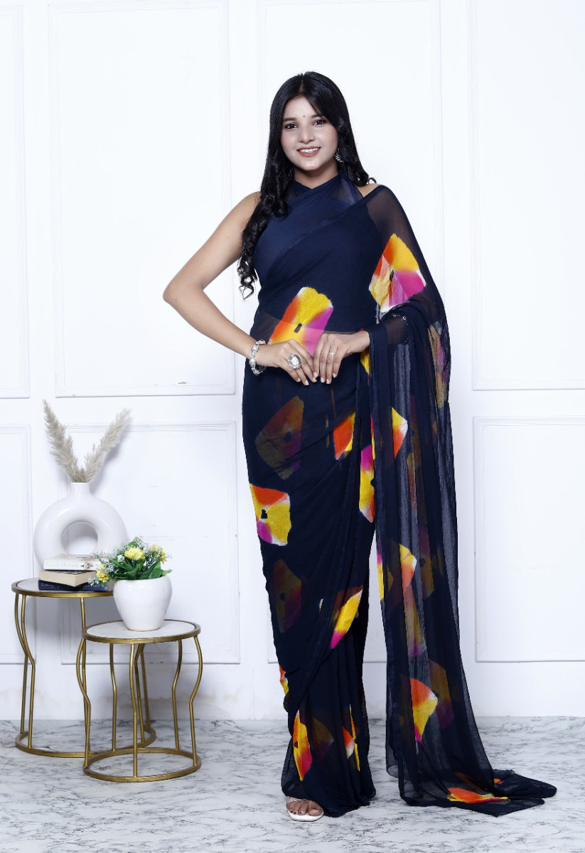 Pure Chiffon Trendy Checked bandhini Chiffon Sarees For Women