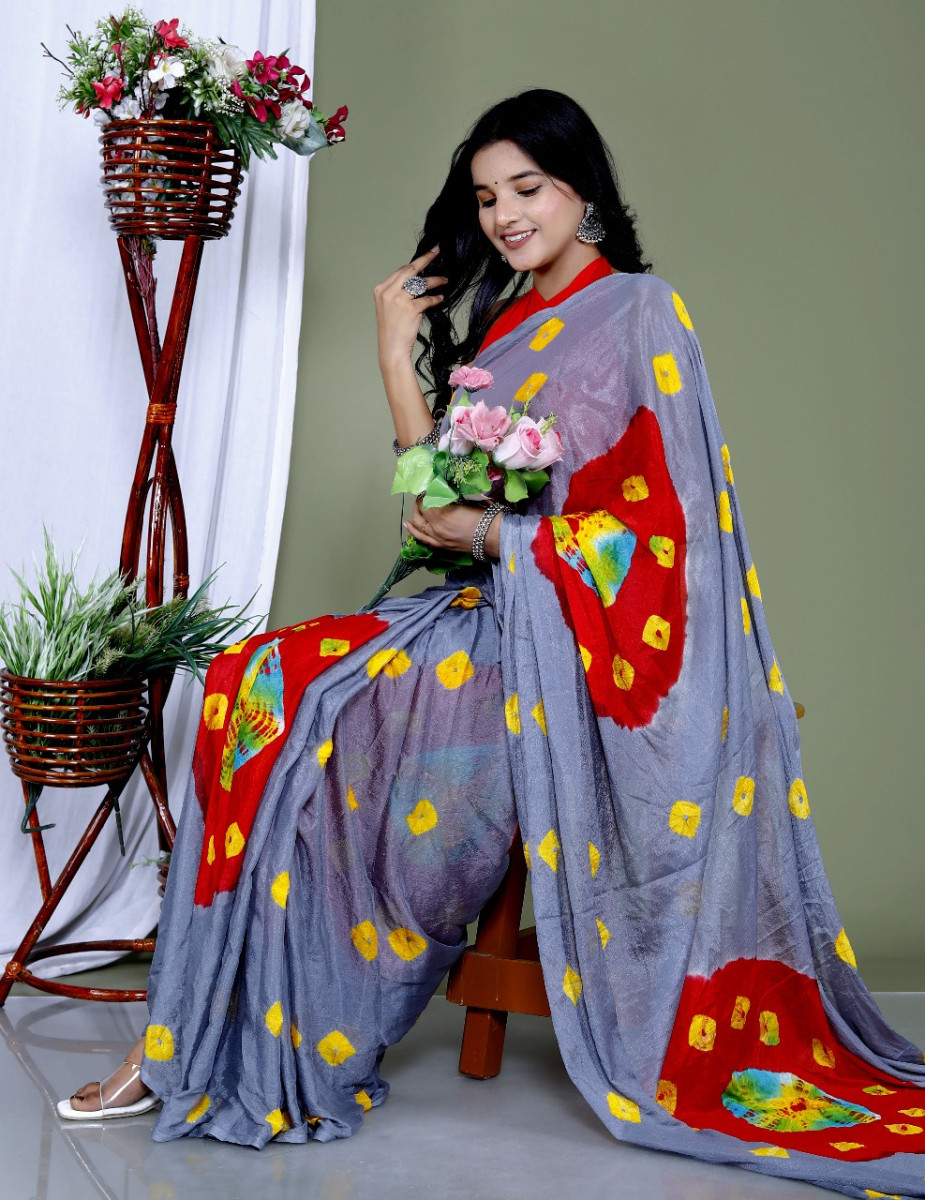 trendy Silk Bandhani Saree for Women – Traditional Jaipuri Bandhej Printed Rajasthani Saree for Wedding, Party & Festive Wear | Designer Sarees