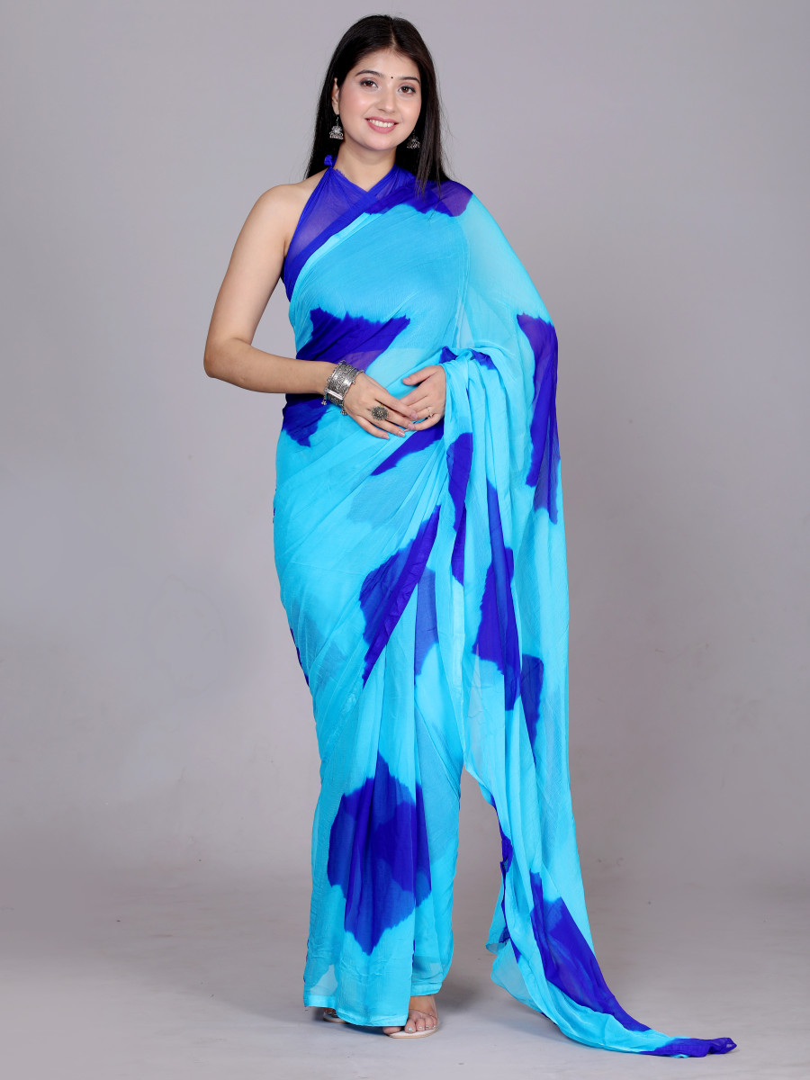 Checked leheriya Printed Chiffon Printed Blue sarees For Women