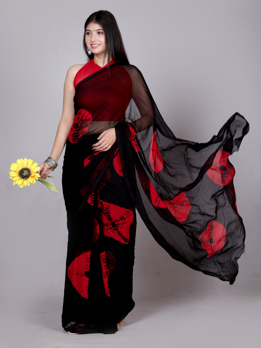 Bandhani Printed Chiffon Printed Black sarees For Women