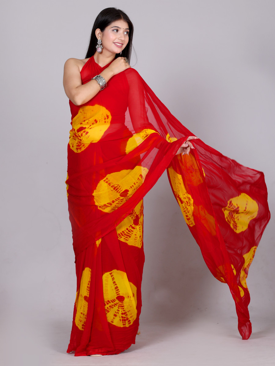 Bandhani Printed Chiffon Printed Red sarees For Women