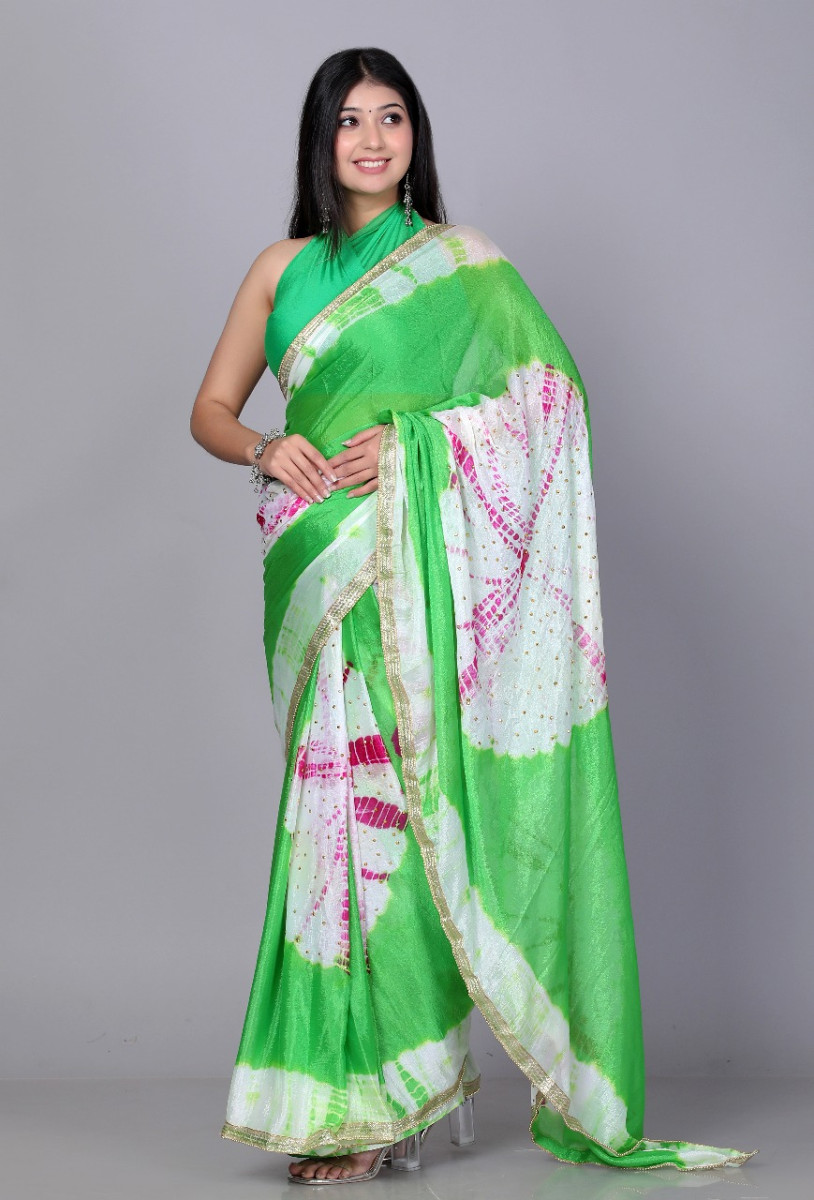 Trendy Printed  Printed Shibori Printed Stone Work Sarees For Women