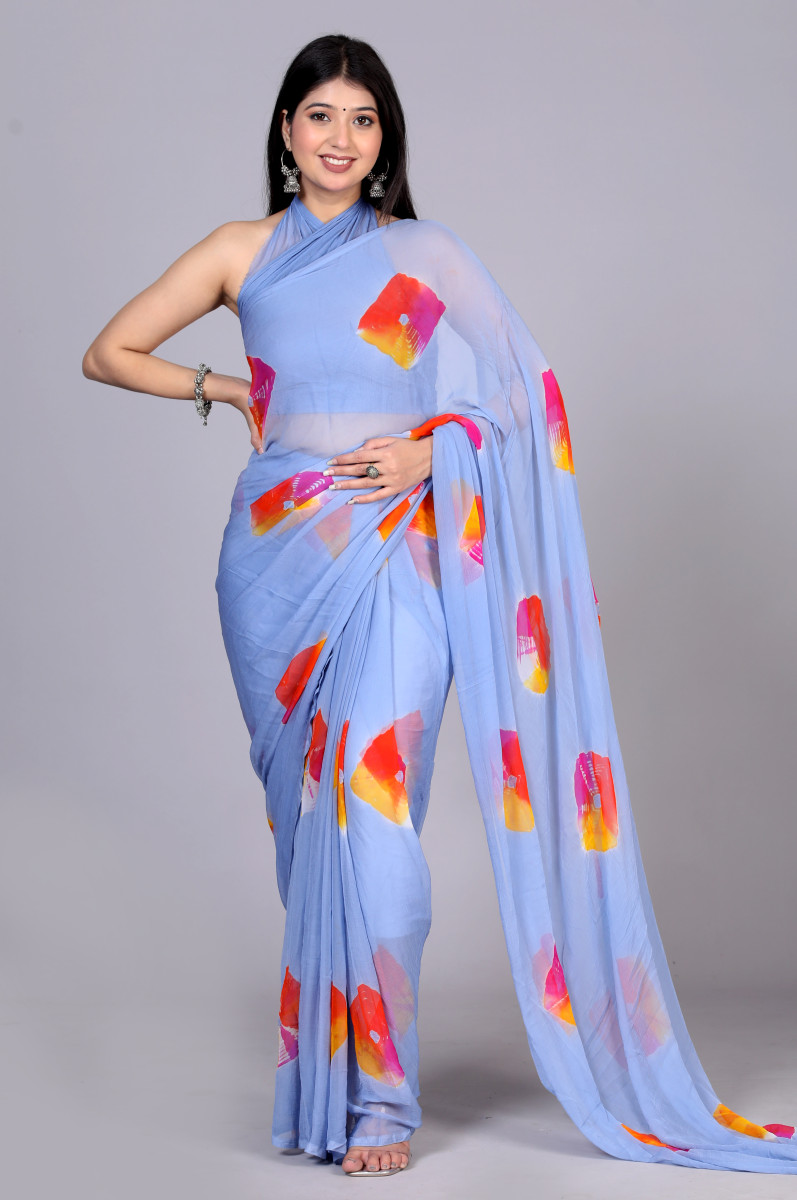 Bandhani Printed Chiffon Printed  sarees For Women