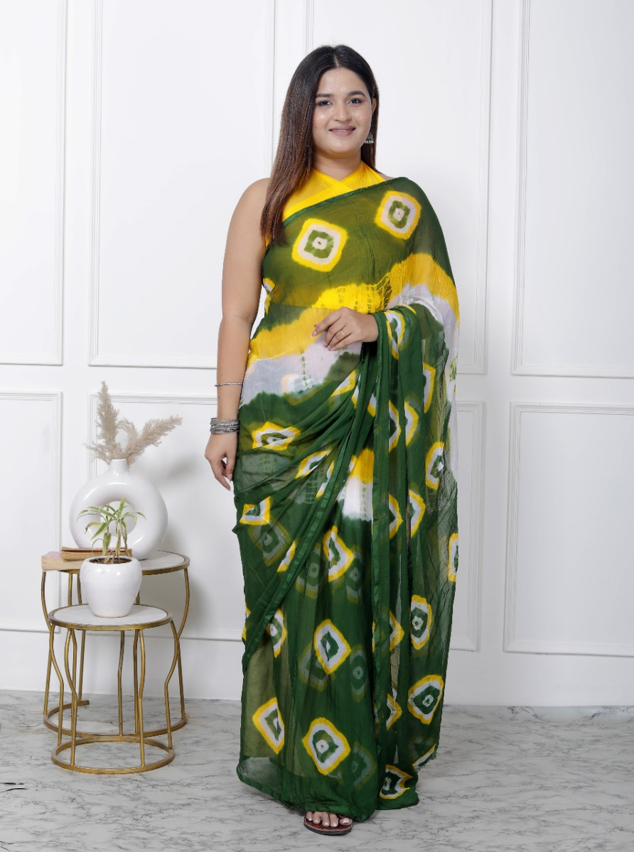 Pure Chiffon Printed Bandhani Printed Sarees For Women